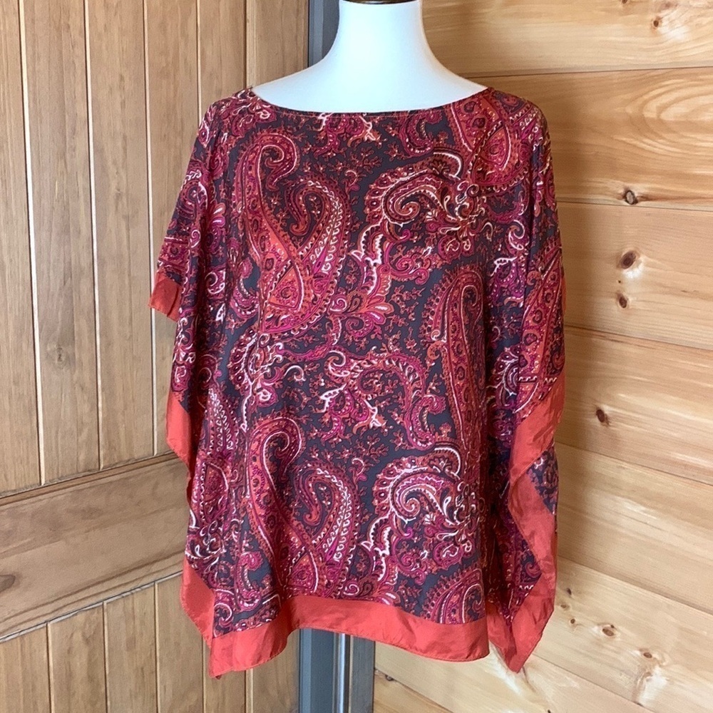 Talbots paisley silk handkerchief / poncho style silk blouse Size Small / Medium - Picture 5 of 11